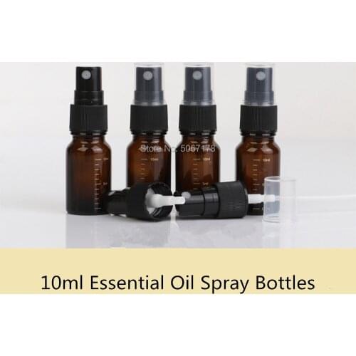 Free Shipping 5pcs 10ml Empty Amber Glass Essential Oil Spray Bottles Mist Sprayer Container Travel Refillable Bottle
