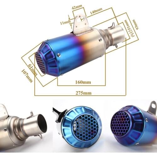 51mm Fashion Shape Motorcycle Exhaust Muffler Half Blue Exhaust Pipe Noise Killer Adjustable Silencer Remoulded Equipment