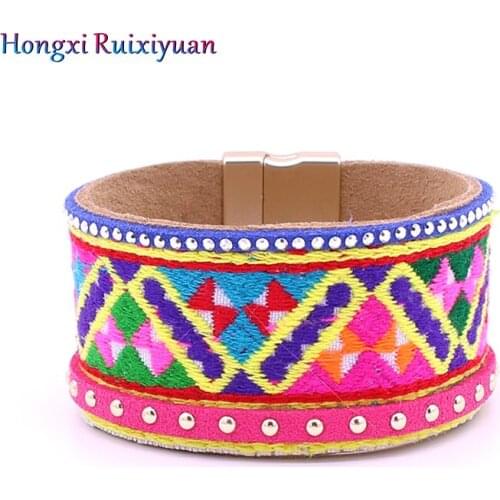 Handmade Ethnic Bracelet Ladies Rose Red Pattern Bohemian Bracelet Rose Gold Magnetic Bracelet New Bracelet Jewelry