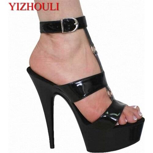 15 cm super high heels Fine with fashion party dresses fashion runway model patent leather sandals