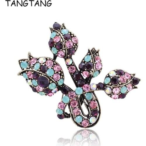TANGTANG Rose Brooch Antique Gold Plating Flower Brooch Pin Tulips Morning glory Multi Colors Pin Jewelry For Women Opal Brooch