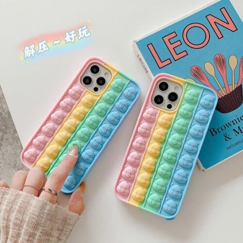 Stress Reliever 3D Dear RainBow Bubble Beans Phone Case For iPhone 11 Pro Max X XR 7 8 Plus 12 Fidget Toy Antistress Sensory