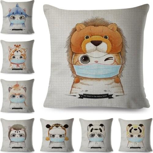 Cute Cat Pillow Case Cushion Cover Decor Cartoon Polyester Pillowcase for Sofa Home Car Children Room 45x45cm