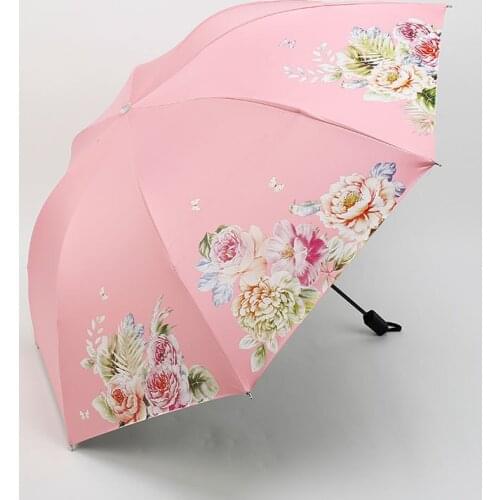 Black plastic rain and rain dual-use umbrella sun protection tri-fold sun umbrella personality
