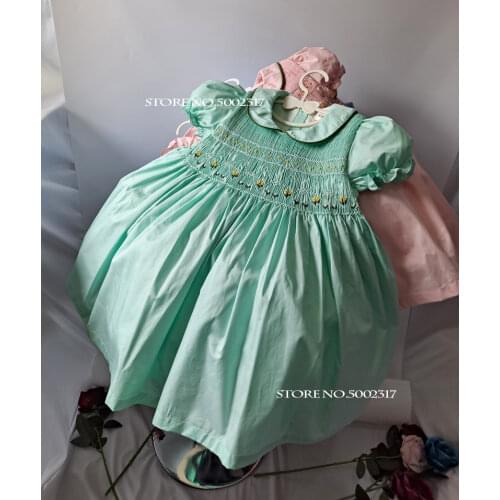 Kids Little Girls Handmade Smocked Floral Flower Print Vtg Dress Toddler Girl Ball Gown Smock Embroidery Vestidos smocking Dres
