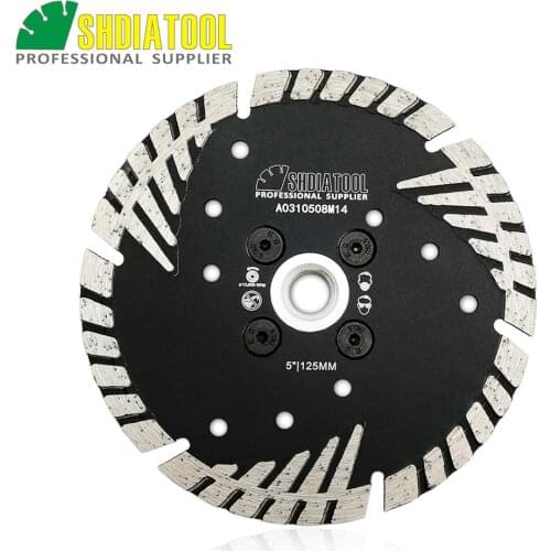 SHDIATOOL 125mm M14 Hot pressed Diamond turbo saw Blade with Slant protection teeth 5" Diamond cutting disc for stone concrete