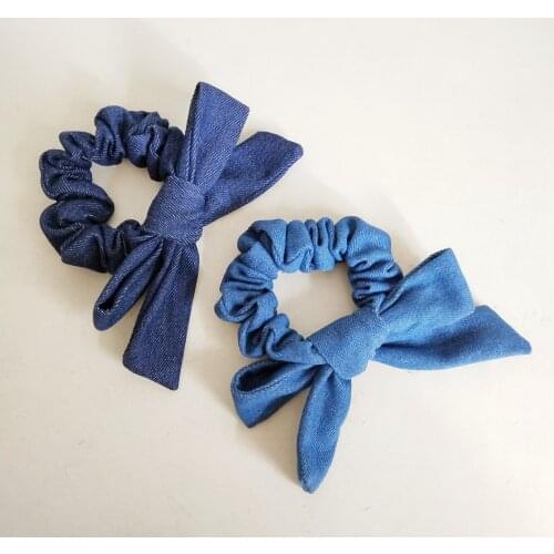 Denim Big Bow Hair Scrunchies Girls Women Elastic Hair Bands Headwear Ponytail Holder Chiffon Hair Accessories