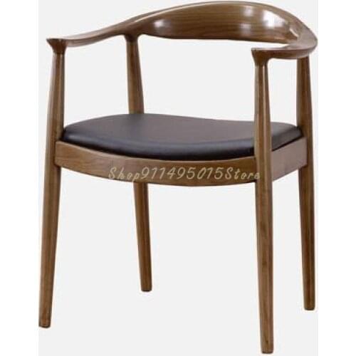Presidential Chair Solid Wood Simple Household Leather Backrest Armchair Kennedy Log Hotel Chair Leisure Table And Chair