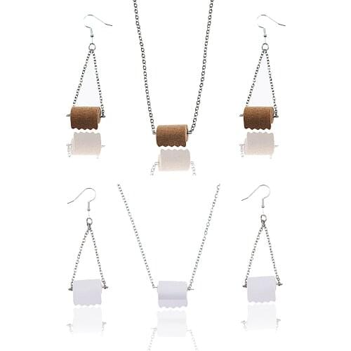 QIMOSHI FASHION Toilet Roll Paper Earrings Necklace Set Jewelry Handmade Earrings Creative Dangle for Women Girls Funny Gifts