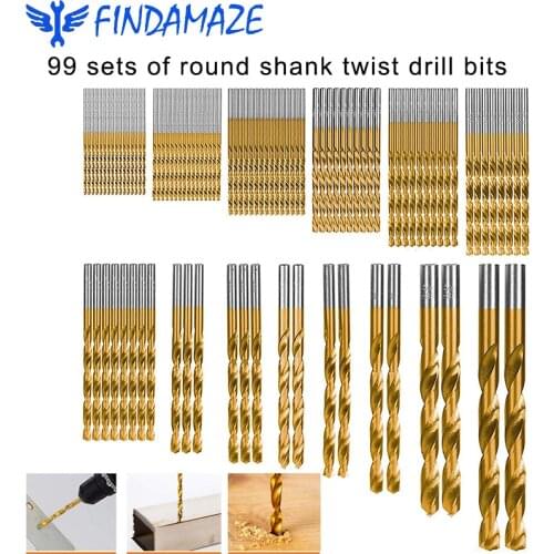 99 Set Titanium Twist Drill Bit HSS Straight Drill Bit Suitable for Metal Wood Aluminum Alloy Hole Drill Bit Combination Tool