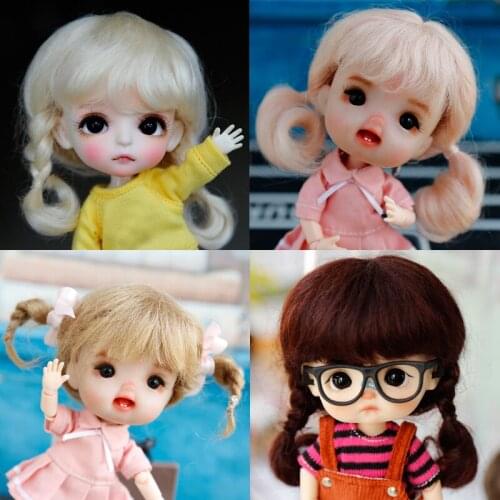High Quality new 1/8 BJD doll wig soft fiber Mohair Hair brown Pink golden bangs braid SD doll wig Multicolor optional