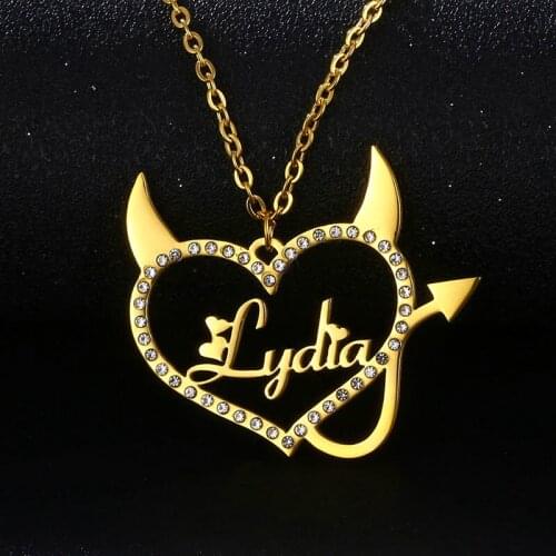 Personalized Diamond Custom Necklace Name Heart Pendant Women Stainless Steel Customized Charm Nameplate Couple Necklace Jewelry