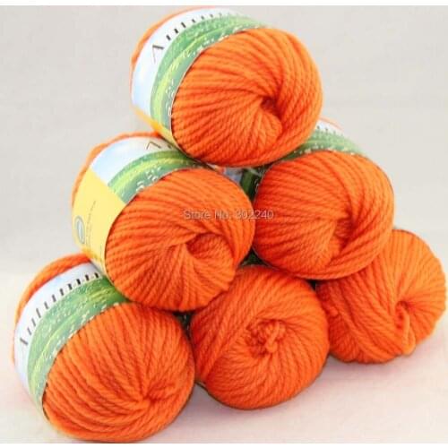 LOT of 6 BallsX50g Chunky Hand-woven Coarse Knitting Yarn Tangerine 215