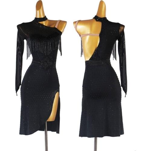 Fringe Latin Dance Dress Single Sleeve Rumba ChaCha Performance Costume Sexy Backless Samba Salsa Competition Clothes VDB3955