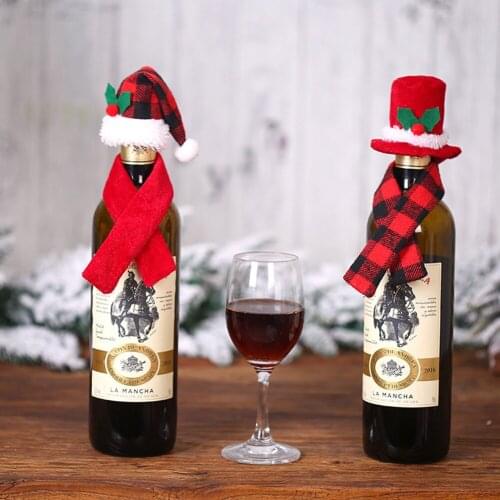 Xmas Wine Bottle Scarf Hat Set Suit Two-piece Hotel Restaurant Family Decoration Festival Supplies Home Ornament