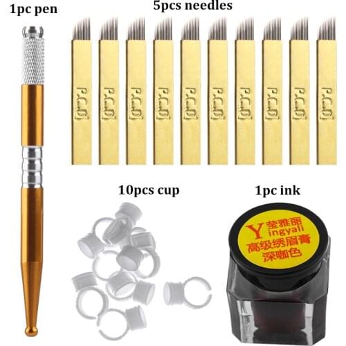 Eyebrow Tattoo Microblading Needle Blade Pen Pigment Practice Kit Tattoo Pigment Rings Permanent Makeup Tattoo Pen Set Wholesale