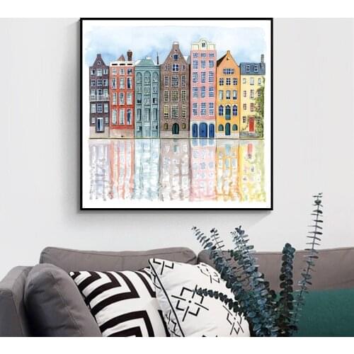Venetian Town Building Reflections Posters and Prints Scandinavian Art Wall Canvas Paintings Pictures for Living Room Home Decor