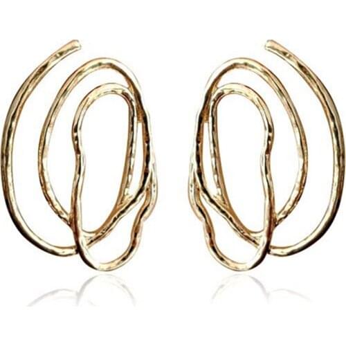Vintage Gold Color Hollow Circle Spiral Stud Earrings For Women Party Jewelry Irregular Geometric Statement Earrings Minimalist