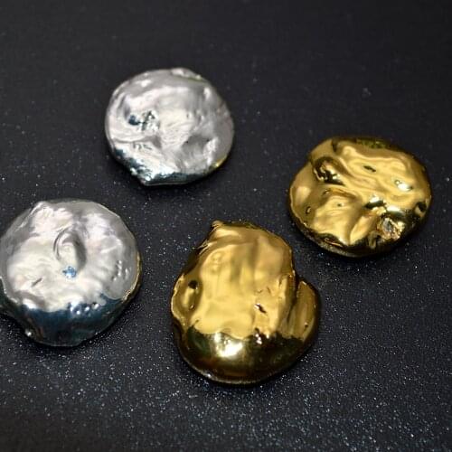 High Quality 20mm Round Coin Loose Beads Natural Freshwater Pearl Gold Silver Plating DIY Jewelry Making Findings 10pcs