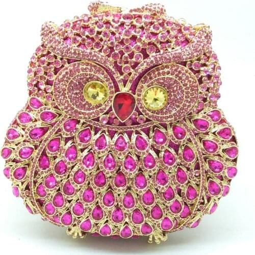 XIYUAN Owl Minaudiere Clutch Rose red Crystal Evening Bags Black Handbag Women Party Prom Bag Bridal Clutches Wedding Bags Purse
