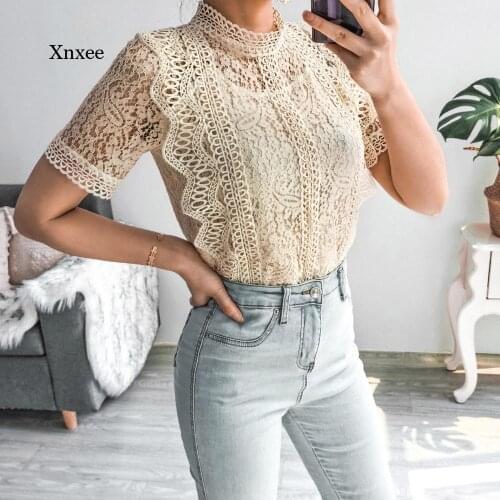 Women Lace Hollow Out Tank Short Sleeve Tops Casual T-Shirt Soild Color White Lace Streetwear Female Summer Tee Tops Clothing