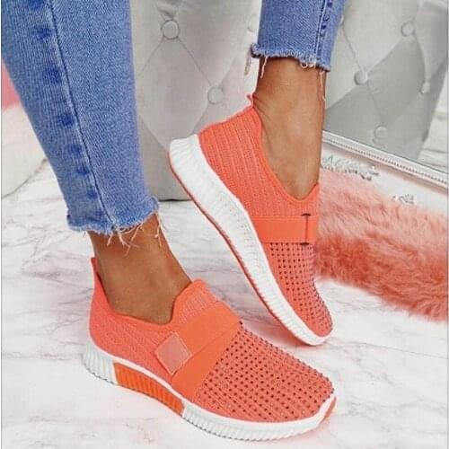 Women Shoes 2021 Summer Fly Weave Rhinestone Flats Shoes Women Fashion Plus Size Sneakers Women Platform Casual Sport Shoes