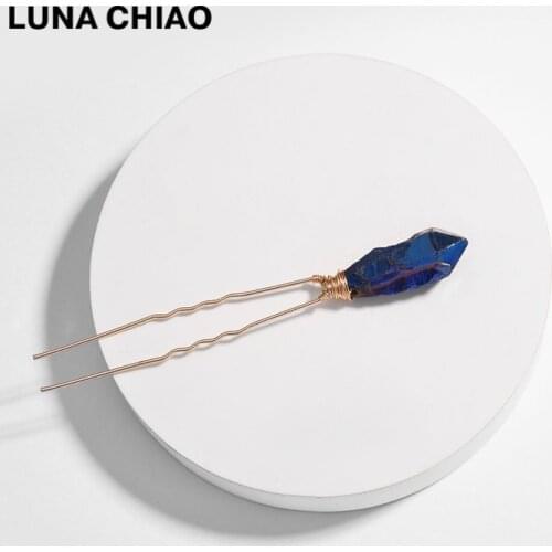 LUNA CHIAO Trendy Hair Accessories Natural Quartz Stone Jeweled Hairpins Fancy Women Hair sticks