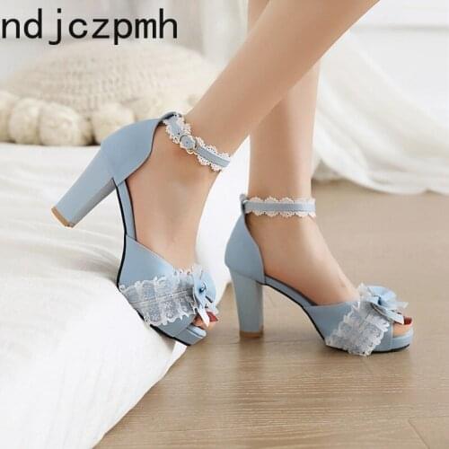New 2021 Summer Fashion Woman Shoes Open Toe Shoes Shoes Lolita Shoes Women Gladiator Lace Butterfly-knot Prom Big Size 28-48