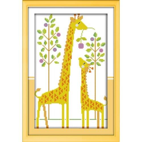 Giraffe Cute Cartoon Baby Room Decor Simple Beginners DIY Hand Embroidery Set Chinese Cross Stitch Needlework Counted Print
