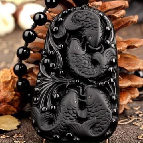 100% Natural Obsidian Four-way Money Pendant Jewelry Mens and Womens Fine Jewelry Ping An Na Money Jade Pendant Necklace Brand