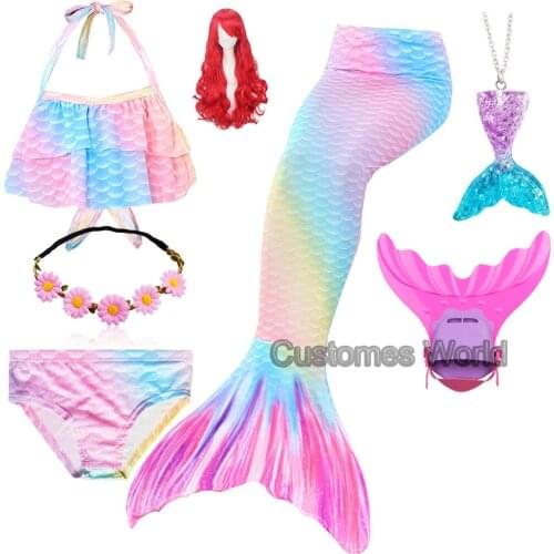 2020 Kids Wig Mermaid Tails For Girls Swimming Bating Suit Mermaid Costume Swimsuit With Monofin Fin Goggle With Garland costume