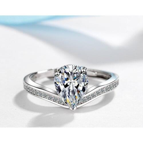 2021 Classic 925 Sterling Silver Zircon Water Drop Wedding Jewelry Rings Engagement For Women Girls jz003