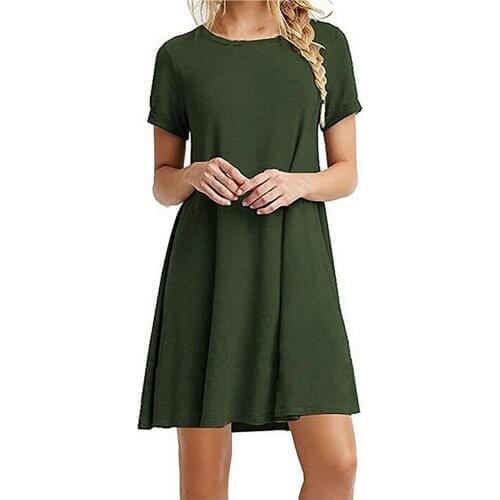 40#Women T Shirt Dress Casual Short Sleeve O-Neck Solid Ladies Loose Mini Dress Summer Sexy Elegant Pullover Daily Dresses