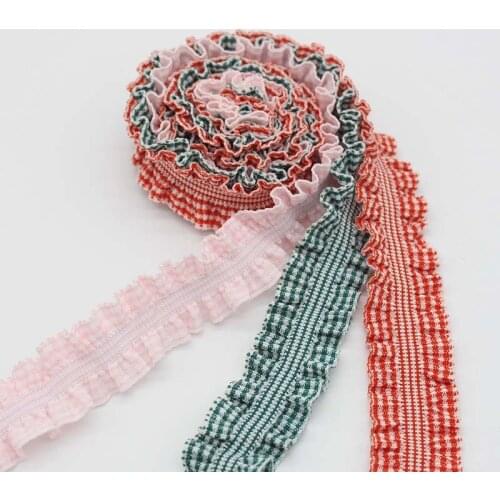 5 yards Wavy Edge Plaid Pleated Elastic Ribbon for DIY Crafts Bow Hair Accessories Gift Box Packing Ribbons Sewing Fabric