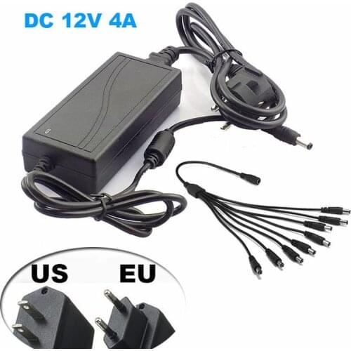 DC 12V 4A Monitor Power Adapter Power Supply +1 to 8 Way Male to Female Power Splitter Cable for Surveillance CCTV IP Camera