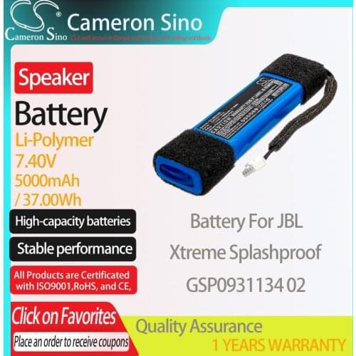 CameronSino Battery for JBL Xtreme Splashproof fits JBL GSP0931134 02 Speaker Battery 5000mAh/37.00Wh 7.40V Li-Polymer Blue
