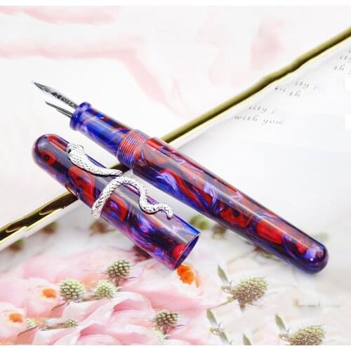 Fuliwen 017 Resin Fountain Pen Purple Harbor Sunset Big Size EF/F/M Nib Ink Pen with Silver Snake Ring Luxury Gift for Office