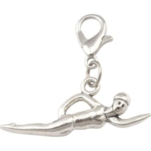 Zinc alloy Swimmer sporter Charm Big Hole Dangle European Beads Fit Charm Bracelet Jewelry DIY 29.5 x26mm 100pcs/lot A-415a