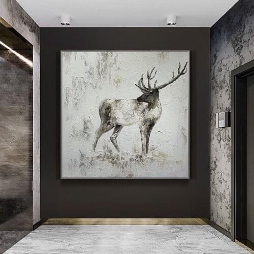 100%Handmade Oil Painting Animal Retro Elk Abstract Decorative Canvas Wall Art Home For Bedroom Wall Picture Large Size No Frame