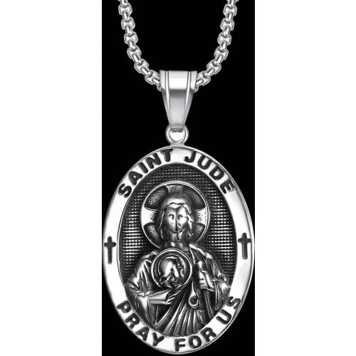 316 Stainless Steel Catholic Jewelry St Saint Jude Pray for Us Medal Necklace for Men Women