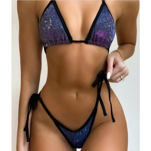 2021 New Sexy Glitter Sparkling Bikini Female Swimsuit Two-pieces Bikini Set Halter Suit Swim Lady