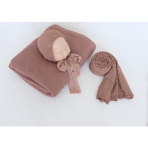 Pearl wrap newborn handmade knit blanket and bonnet full set for photo shoot prop baby sweater wrap blanket hat sets photography