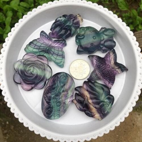 Beautiful Natural Colorful Fluorite Crystal Carved animals Healing Lucky Amulet Animal Gift