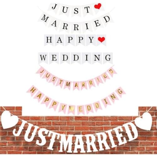 Just Married Happy Birthday Bunting Banner Letter Hanging Garlands Pastel String Flags Baby Shower Party Wedding Decor SN101