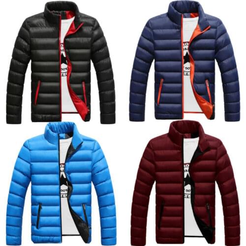 Men Winter Warm Coat Stand Collar Light Outerwear Male Fashion Jacket Casual Overcoat Outfits Plus Size M-4XL