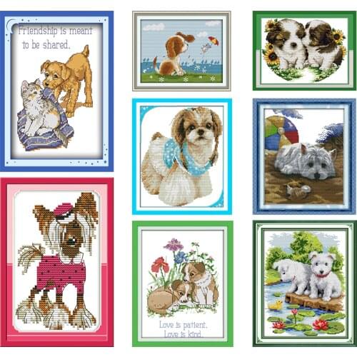Couple dog series printed pattern cross stitch kits 11CT14CT counted crafts DMC fabric handmade sewing needlework embroidery set