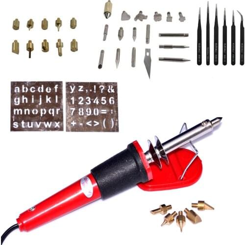 42pcs Red Color Wood Burning Pen Set +Tweezer+soldering iron+tips Pyrography Tool Woodburning Soldering Pen Kit