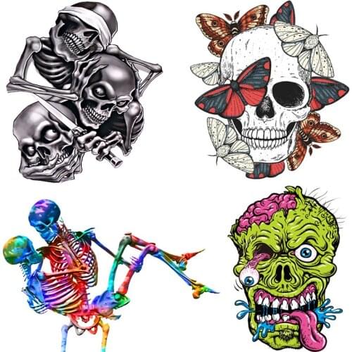 Prajna Skull Patch Iron On Transfers For Clothing Heat Transfer Vinyl Ironing DIY Punk Grim Reaper Stickers On Clothes Applique