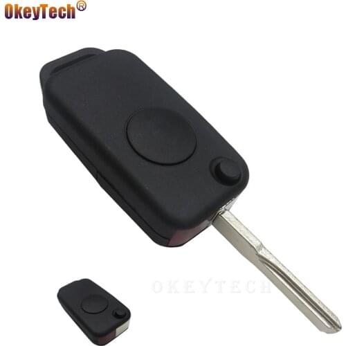 OkeyTech 1 Button Black Remote Blank Key Auto Car Cover Replacement Shell for Mercedes for Benz Accessories with 2 Track Blade