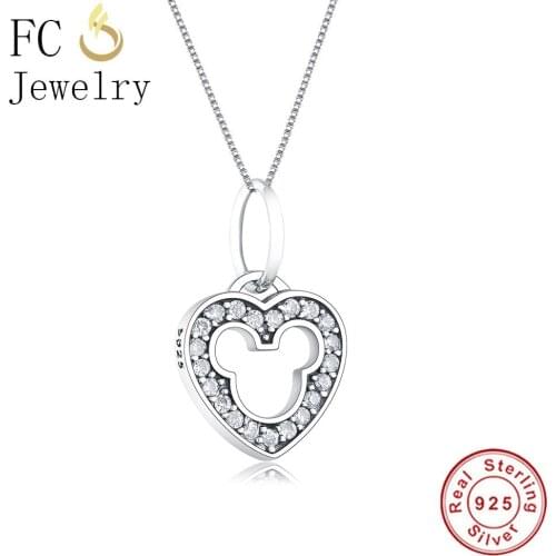 FC Jewelry 925 Sterling Silver Floating Cartoon Mickey Statement Choker Pendant Necklace Kids Womens Chain